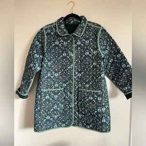 Lands' End Floral Puffer Jacket - Green and Black